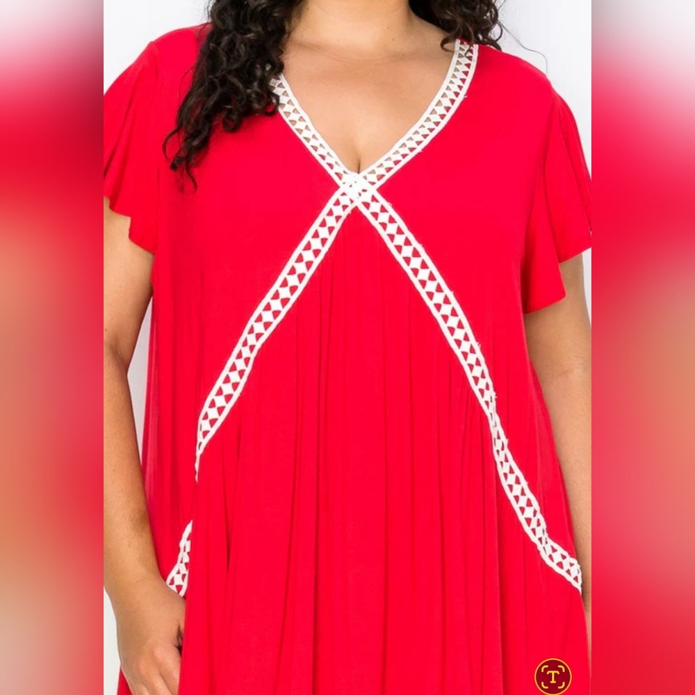 WOMEN'S PLUS SIZE 5X RED SHORT SLEEVE BLOUSE - Picture 2 of 9